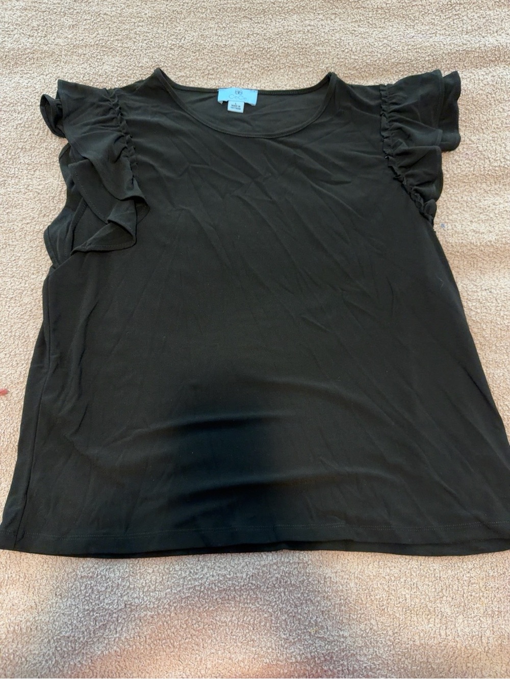 CeCe Black Ruffle Sleeve Blouse Top Size Large